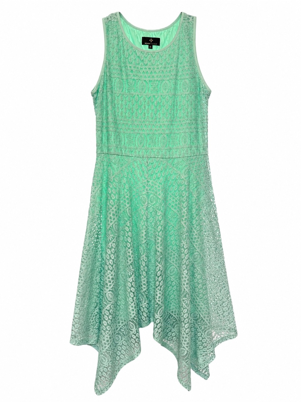 Ronni Nicole Mint Lace Handkerchief-Hem Dress